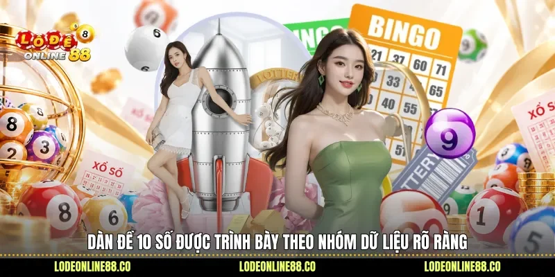 Dàn đề 10 số được trình bày theo nhóm dữ liệu rõ ràng 